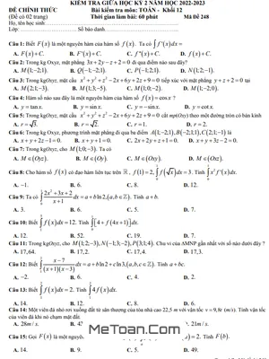 Đề Thi Giữa Kỳ 2 Môn Toán Lớp 12 Năm 2022 - 2023 Trường THPT Nguyễn Tất Thành - TP.HCM