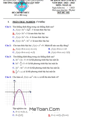 Đề Thi Cuối Kì 2 Môn Toán Lớp 10 Năm 2022 - 2023 Trường THPT Nguyễn Văn Tiếp - Tiền Giang