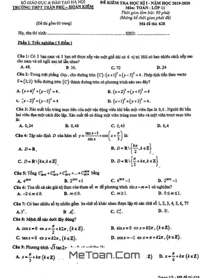 Đề thi học kì 1 Toán 11 năm 2019 - 2020 trường THPT Trần Phú - Hà Nội (Mã đề 628)