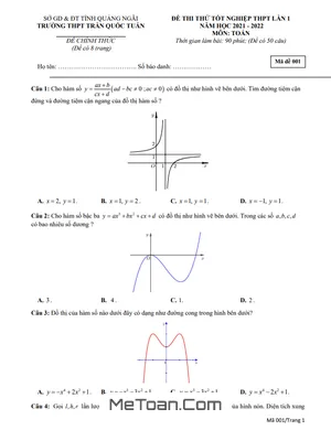 Đề thi thử Toán TN THPT 2022 lần 1 trường THPT Trần Quốc Tuấn – Quảng Ngãi
