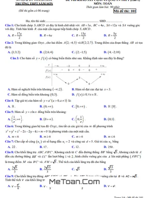 Đề khảo sát Toán TN THPT 2021 lần 1 trường THPT Sầm Sơn - Thanh Hóa (có đáp án)