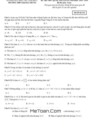 Đề thi thử Toán THPT Quốc gia 2019 lần 2 trường Hai Bà Trưng – Vĩnh Phúc