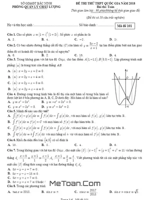 Đề thi thử THPT Quốc gia 2018 môn Toán - Sở GD&ĐT Bắc Ninh