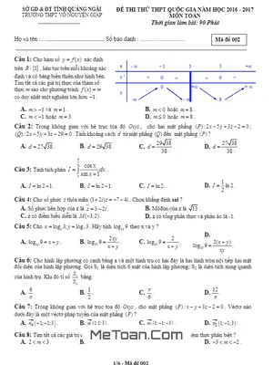 Đề Thi Thử THPT Quốc Gia 2017 Môn Toán Trường THPT Võ Nguyên Giáp - Quảng Ngãi