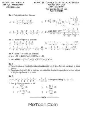 Đề ôn tập Toán lớp 6 tháng 03 năm 2020 trường THPT chuyên Hà Nội – Amsterdam