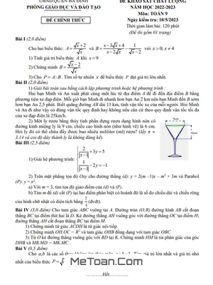 Đề khảo sát chất lượng Toán 9 năm 2022 - 2023 phòng GD&ĐT Ba Đình - Hà Nội