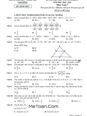 Đề thi học sinh năng khiếu Toán 7 năm 2023 - 2024 phòng GD&ĐT Tam Nông - Phú Thọ