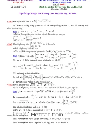 Đề thi Tuyển Sinh Lớp 10 Chuyên THPT Hưng Yên Năm 2018 - 2019 có Lời Giải