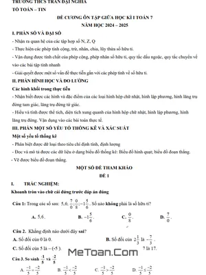Đề Cương Ôn Tập Giữa Kỳ 1 Toán 7 Năm Học 2024-2025 - THCS Trần Đại Nghĩa (BR-VT)