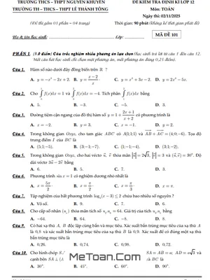 Đề Kiểm Tra Giữa Kỳ 1 Toán 12 Năm 2025-2026 Trường Nguyễn Khuyến & Lê Thánh Tông, TP. HCM