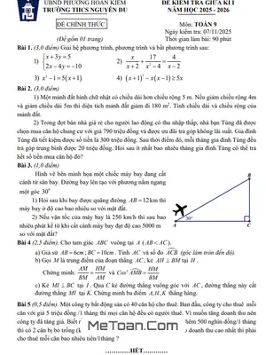 Đề thi Giữa kì 1 Toán 9 năm học 2025 – 2026 trường THCS Nguyễn Du, Hà Nội (Kèm Đáp Án)