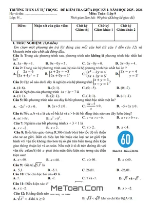 Đề Thi Giữa Kỳ 1 Toán 9 Năm Học 2025 - 2026 THCS Lý Tự Trọng (Đà Nẵng) [Có Đáp Án]