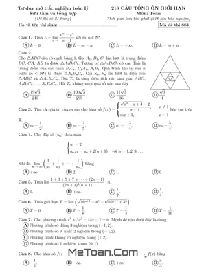 218 Câu Vận Dụng Cao Giới Hạn Ôn Thi THPT Môn Toán