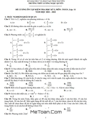 Đề Cương Ôn Tập HK1 Toán 11 Năm 2021 - 2022 Trường Lương Ngọc Quyến - Thái Nguyên