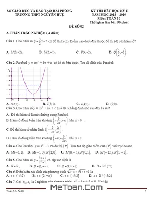 Đề thi Hết Học Kỳ 1 Toán 10 Năm 2018 - 2019 Trường THPT Nguyễn Huệ - Hải Phòng