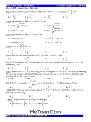 321 Bài Tập Trắc Nghiệm Nguyên Hàm, Tích Phân - Nguyễn Tiến Chinh
