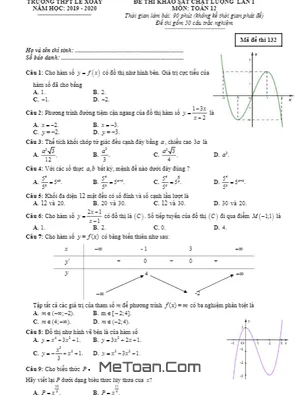 Đề khảo sát chất lượng Toán 12 lần 1 năm 2019 - 2020 trường Lê Xoay - Vĩnh Phúc
