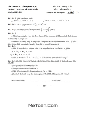 Đề thi học kỳ 1 Toán 11 năm 2019 - 2020 trường THPT Nam Kỳ Khởi Nghĩa có lời giải