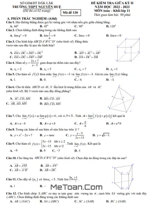 Đề Thi Giữa Kì 2 Toán 11 Năm 2022-2023 Trường THPT Nguyễn Huệ - Đắk Lắk