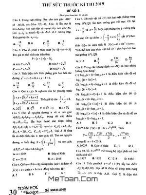 Đề thử sức trước kỳ thi THPT Quốc gia 2019 môn Toán – Toán Học Tuổi Trẻ (Đề số 3)
