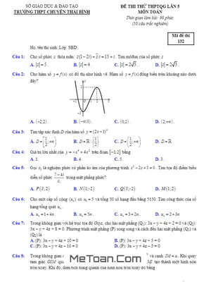 Đề thi thử Toán THPTQG 2018 trường THPT chuyên Thái Bình lần 5 có đáp án