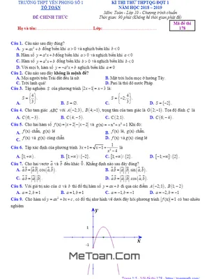 Đề thi thử Toán 10 THPTQG 2019 trường THPT Yên Phong 1 – Bắc Ninh lần 1 có đáp án