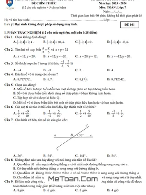 Đề thi học kỳ 1 Toán 7 năm 2023 - 2024 trường Việt Anh 2 - Bình Dương