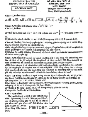 Đề Thi Cuối Kì 1 Môn Toán Lớp 9 Năm 2023-2024 Trường THCS Lê Anh Xuân - TP.HCM