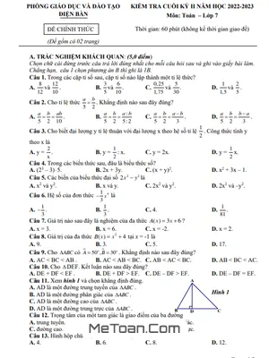 Đề thi học kì 2 Toán 7 năm 2022 - 2023 phòng GD&ĐT Điện Bàn - Quảng Nam