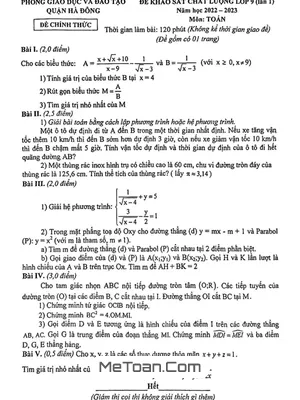Đề khảo sát Toán 9 lần 1 năm 2022 – 2023 phòng GD&ĐT Hà Đông – Hà Nội