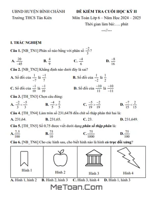 Đề Tham Khảo Cuối Kỳ 2 Toán 6 Năm 2023 - 2024 Phòng GD&ĐT Bình Chánh - TP.HCM