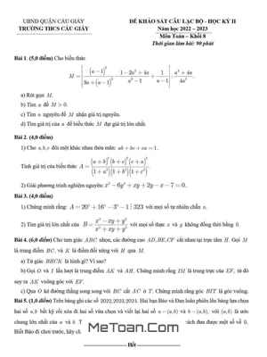 Đề khảo sát CLB Toán 8 năm 2022 - 2023 trường THCS Cầu Giấy - Hà Nội