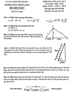 Đề Thi Giữa Kỳ 1 Toán 9 Năm 2022-2023 Trường THCS Thăng Long - TP HCM