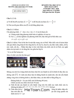 Đề thi học kì 2 Toán 9 năm 2019 - 2020 trường THCS Huỳnh Văn Nghệ - TP HCM