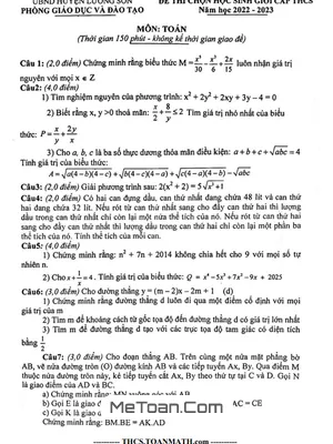 Đề thi học sinh giỏi Toán THCS năm 2022 - 2023 phòng GD&ĐT Lương Sơn - Hòa Bình