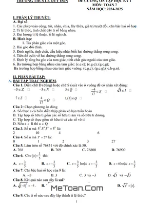 Đề Cương Ôn Tập Học Kỳ 1 Toán 7 Năm 2024 - 2025 Trường THCS Lê Quý Đôn - Hà Nội