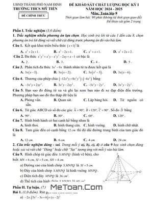 Đề thi học kỳ 1 Toán lớp 8 năm 2024 - 2025 trường THCS Mỹ Tiến - Nam Định có lời giải chi tiết