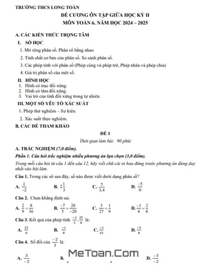 Đề Cương Ôn Tập Giữa Kì 2 Môn Toán Lớp 6 Năm 2024 - 2025 Trường THCS Long Toàn - BR VT