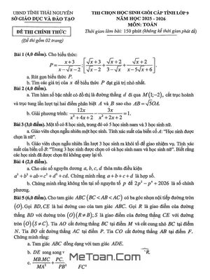 Đề Thi Chọn Học Sinh Giỏi Toán Lớp 9 Tỉnh Thái Nguyên Năm 2025-2026