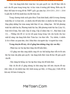 Hướng dẫn giải một số bài toán ứng dụng thực tiễn - Trần Hoàng Long