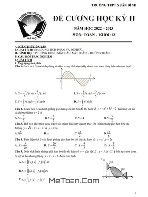 Đề Cương Ôn Tập Học Kỳ 2 Toán 12 Năm 2022 - 2023 Trường THPT Xuân Đỉnh - Hà Nội