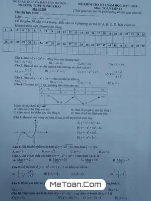 Đề thi học kỳ 1 Toán 12 năm 2017 - 2018 trường THPT Minh Khai - Hà Nội