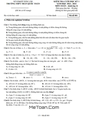 Đề Thi Cuối Kì 1 Toán 11 Năm 2023 - 2024 Trường THPT Trần Quốc Toản - Đắk Lắk (Có Đáp Án)