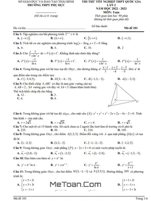 Đề thi thử THPT Quốc gia 2023 môn Toán lần 2 trường THPT Phụ Dực - Thái Bình
