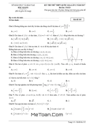 Đề thi thử THPT Quốc gia 2017 môn Toán sở GD&ĐT Bắc Giang lần 2 có đáp án