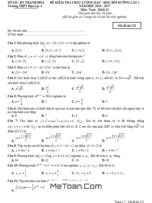 Đề Kiểm Tra Chất Lượng Dạy - Học Bồi Dưỡng Môn Toán Trường Hậu Lộc 4 - Thanh Hóa Lần 1
