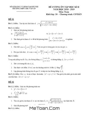 Đề Cương Học Kì 2 Toán 10 Năm 2018 - 2019 Trường Chu Văn An - Hà Nội