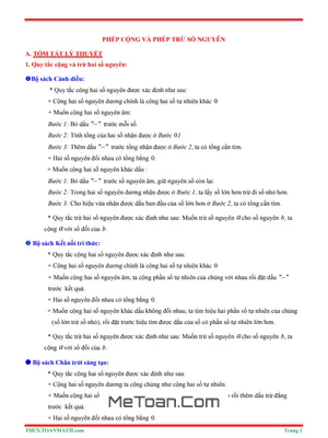 Tóm Tắt Lý Thuyết & Bài Tập Trắc Nghiệm Chuyên Đề Phép Cộng Và Phép Trừ Số Nguyên Lớp 6