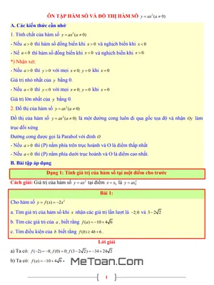 Tài Liệu Toán 9: Hàm Số Và Đồ Thị Hàm Số y = ax² (a ≠ 0)