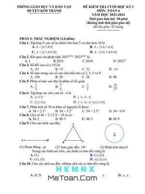 Đề thi học kì 1 Toán 6 năm 2023 - 2024 phòng GD&ĐT Kim Thành - Hải Dương